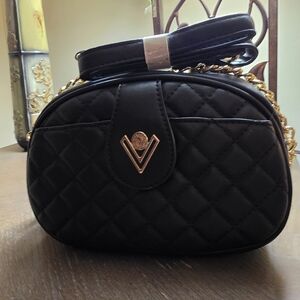 Valentino Orlandi Black Quilted Crossbody Bag with Gold Accents